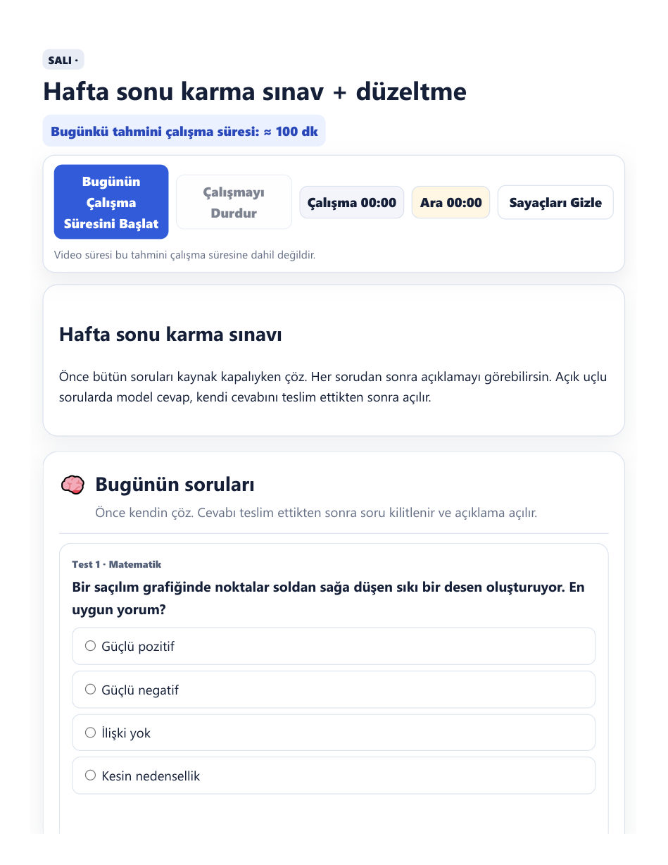 11. sınıf elektronik kitapçığında haftalık sınav